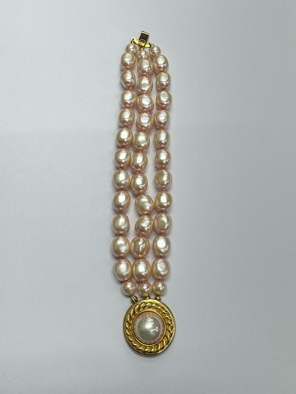 Vintage Carolee Triple Strand Faux Pearl Gold Rope Border Bracelet Signed